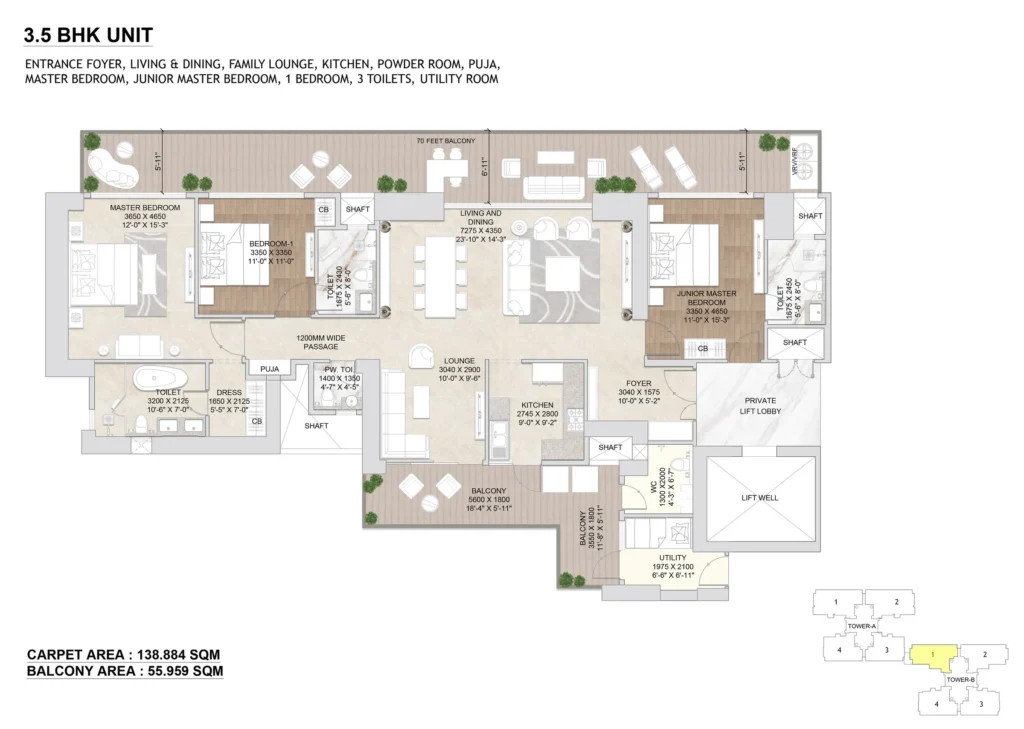 3.5 BHK Floor Plan – 2,980 sq.ft.