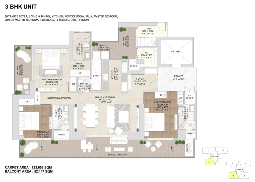 3 BHK Floor Plan – 2,650 sq.ft.