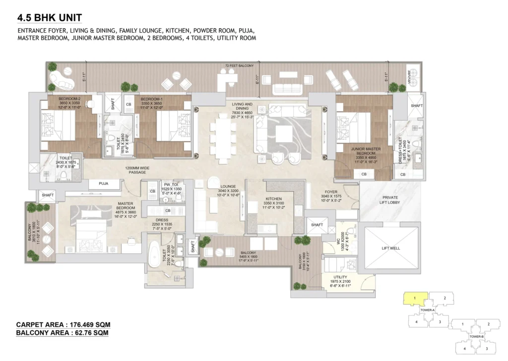 4.5 BHK Floor Plan – 3,785 sq.ft.