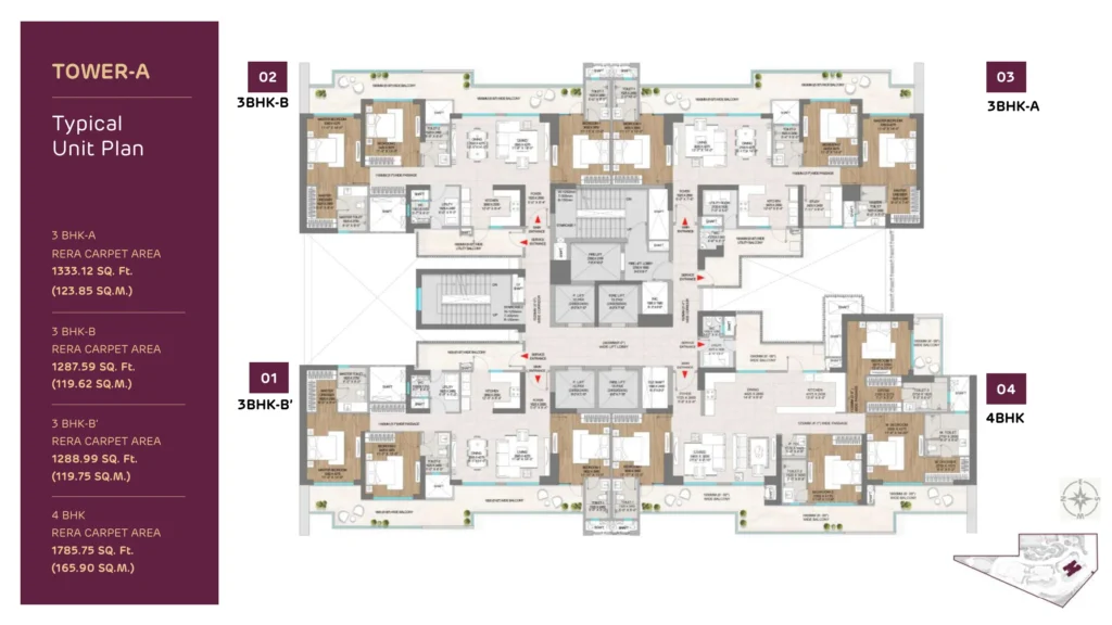 Adani The Marq floor plan - Typical floor plan, Tower A (4 homes per floor)