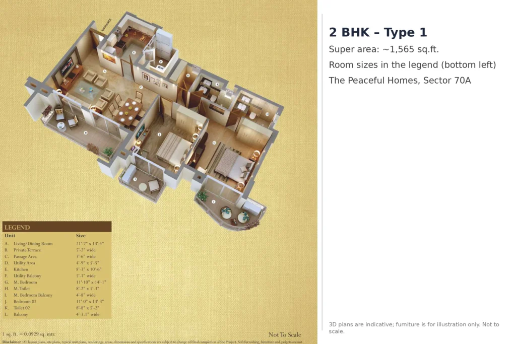 AIPL The Peaceful Homes 2 BHK – Type 1 – 1,565 sq.ft.