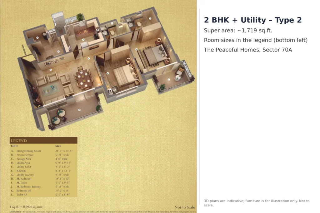 AIPL The Peaceful Homes 2 BHK + Utility – Type 2 – 1,719 sq.ft.