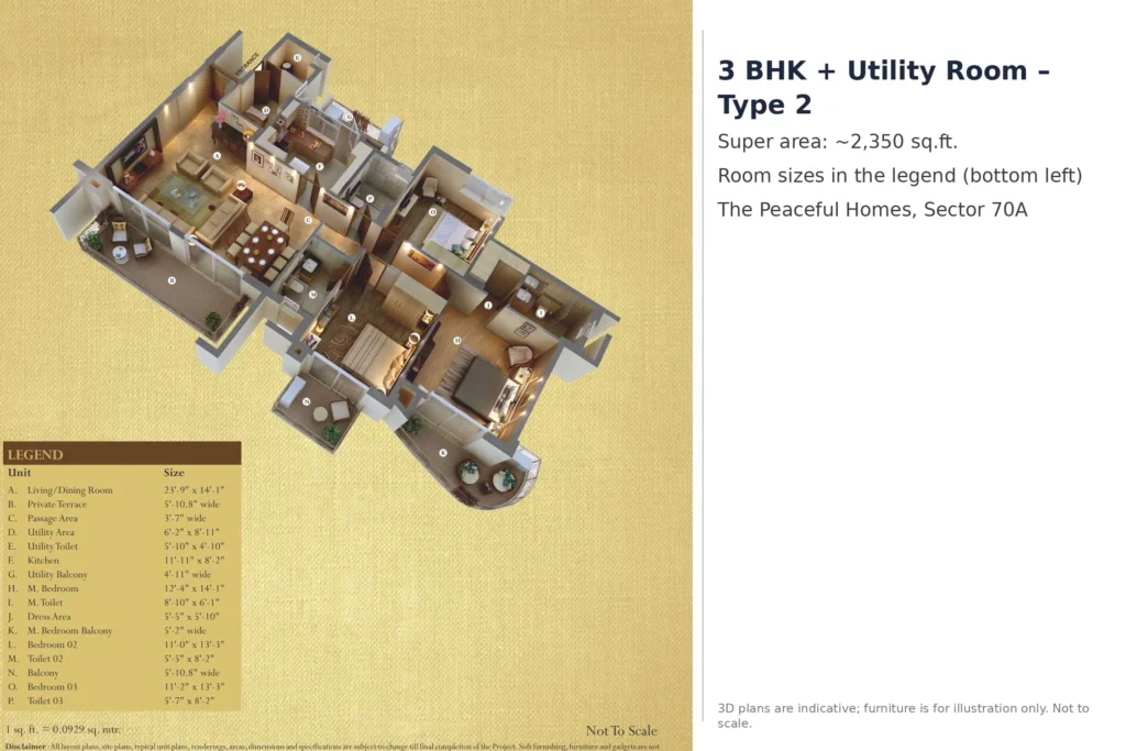 AIPL The Peaceful Homes 3 BHK + Utility Room – Type 2 – 2,350 sq.ft.