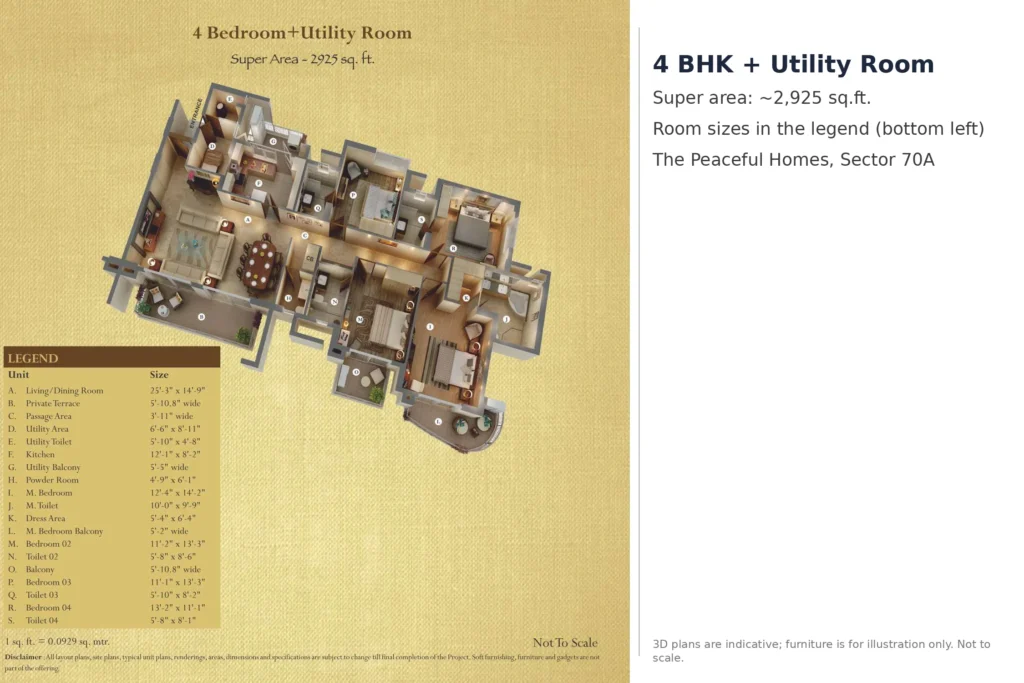 AIPL The Peaceful Homes 4 BHK + Utility Room – 2,925 sq.ft.
