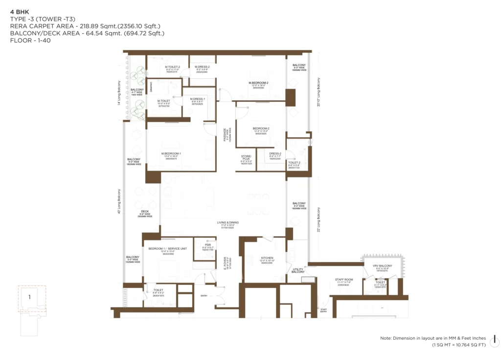 4 BHK – Type 3 (Tower T3) Floor Plan