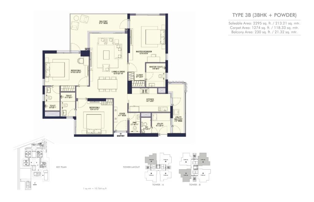 Conscient Elevate – Type 3B – 3 BHK + Powder