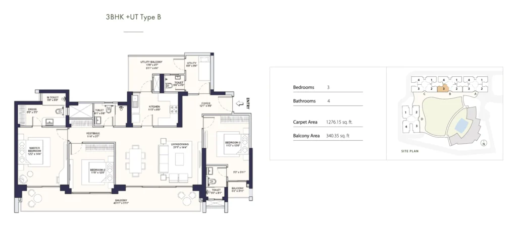 Conscient PARQ – 3 BHK + Utility – Type B Floor Plan