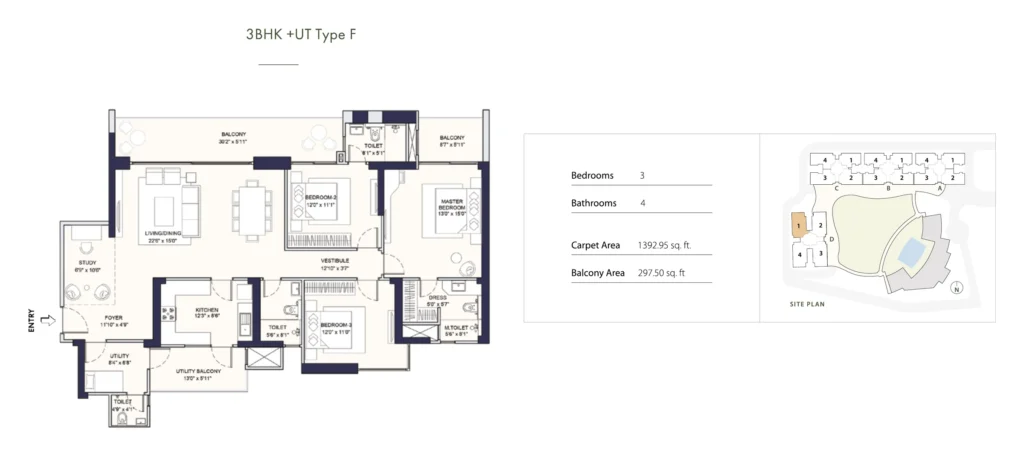 Conscient PARQ – 3 BHK + Utility – Type F Floor Plan