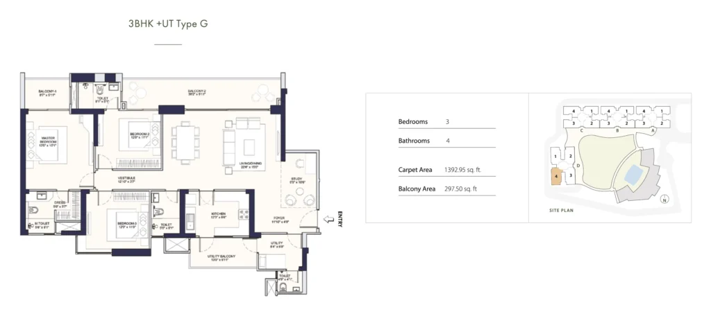 Conscient PARQ – 3 BHK + Utility – Type G Floor Plan