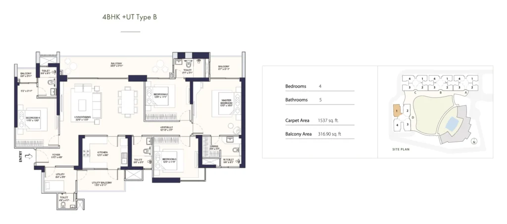Conscient PARQ – 4 BHK + Utility – Type B Floor Plan