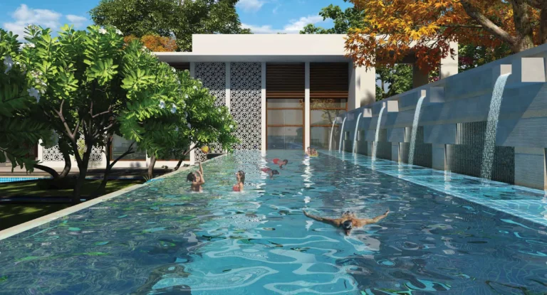 Swimming pool with water features