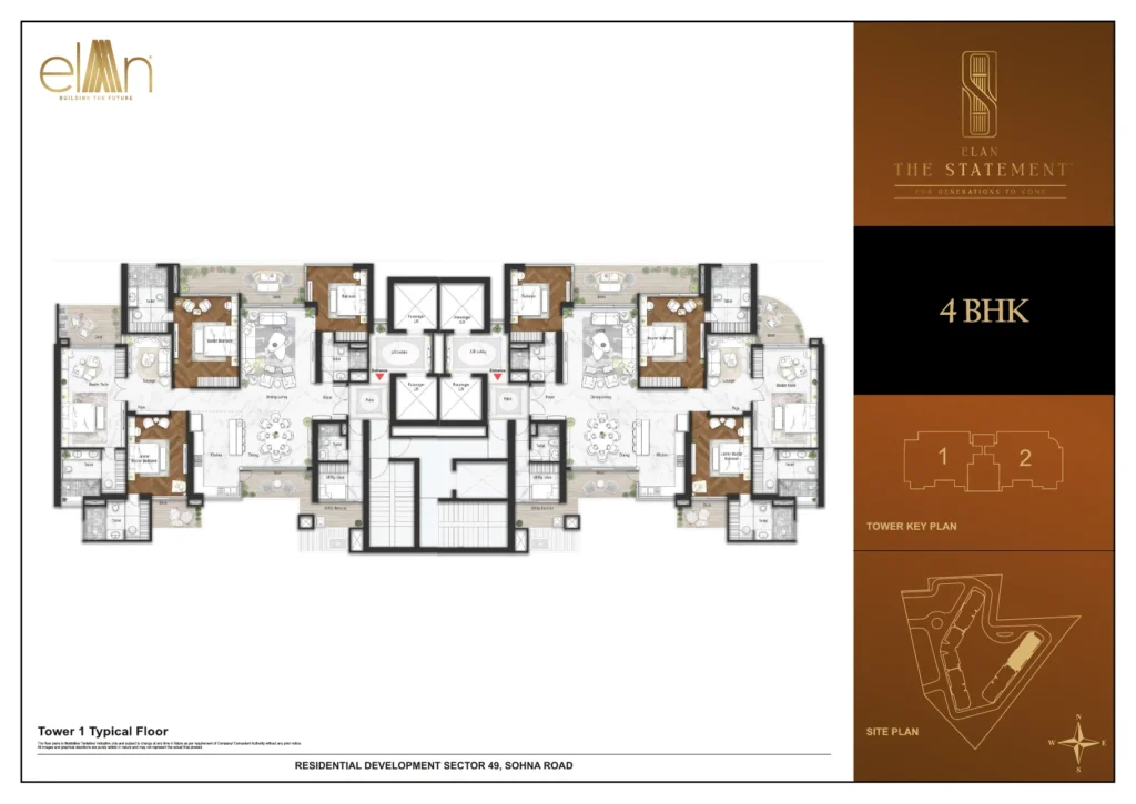 Elan The Statement floor plan - Typical floor plate (2 residences per floor)