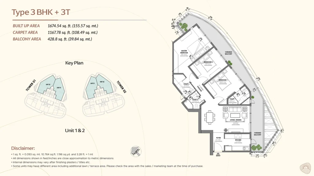 Eldeco Terra & Sol floor plan - 3 BHK + 3T (Unit 1 & 2)