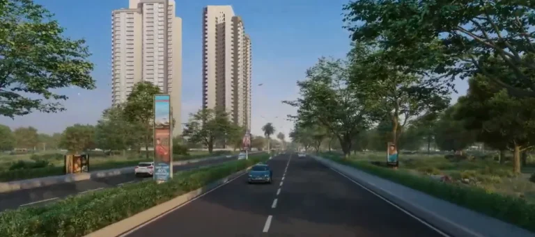 Emaar Amaris – Approach road with the towers (artistic impression, from walkthrough)