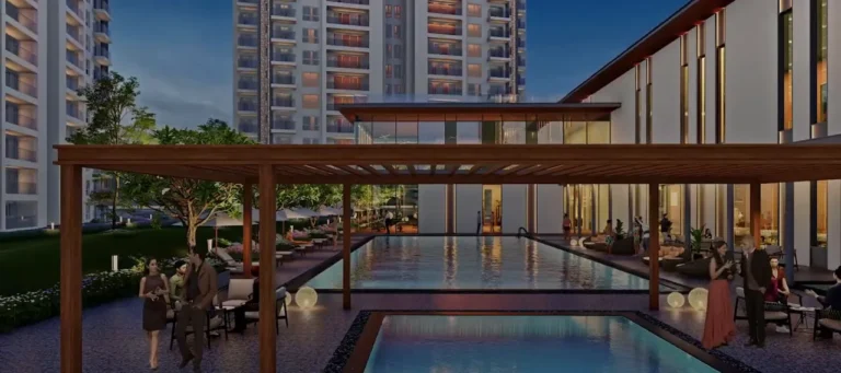 Emaar Amaris – Pool deck in the evening (artistic impression, from walkthrough)