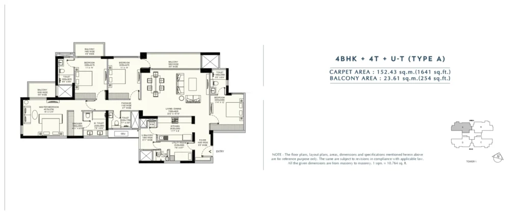 Emaar Amaris – 4 BHK + 4T + Utility – Type A floor plan