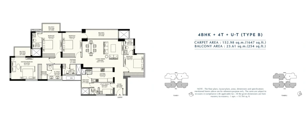 Emaar Amaris – 4 BHK + 4T + Utility – Type B floor plan