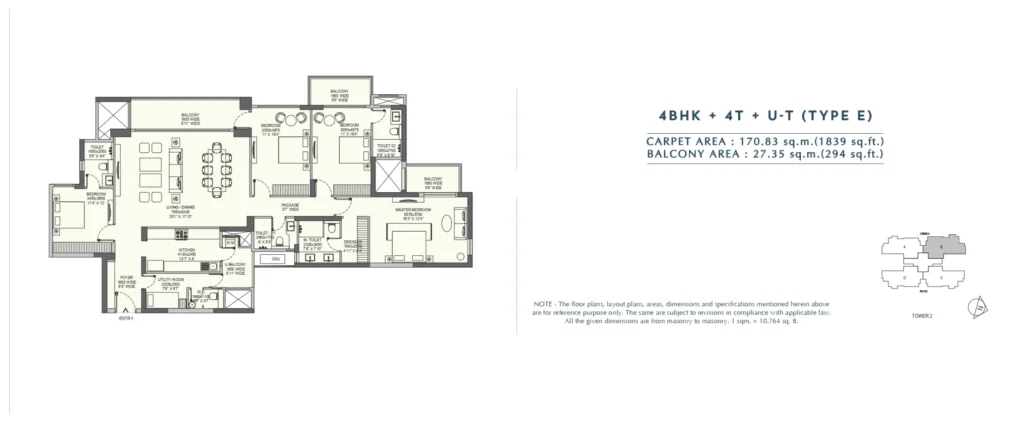 Emaar Amaris – 4 BHK + 4T + Utility – Type E floor plan
