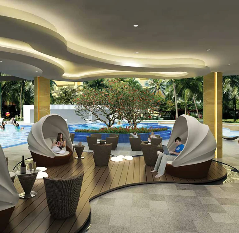 Palm Terraces – Club lounge by the pool (artistic impression)