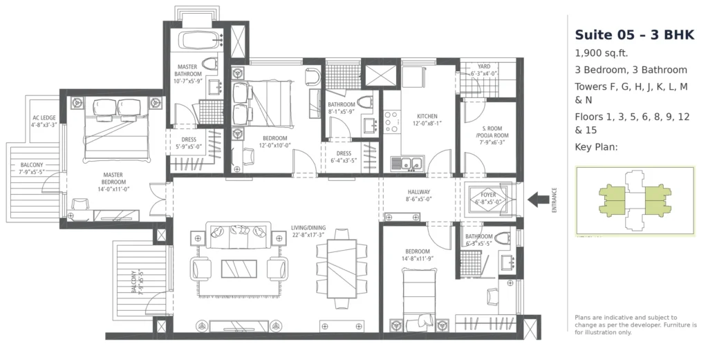 Premier Terraces Suite 05 – 3 BHK – 1,900 sq.ft.