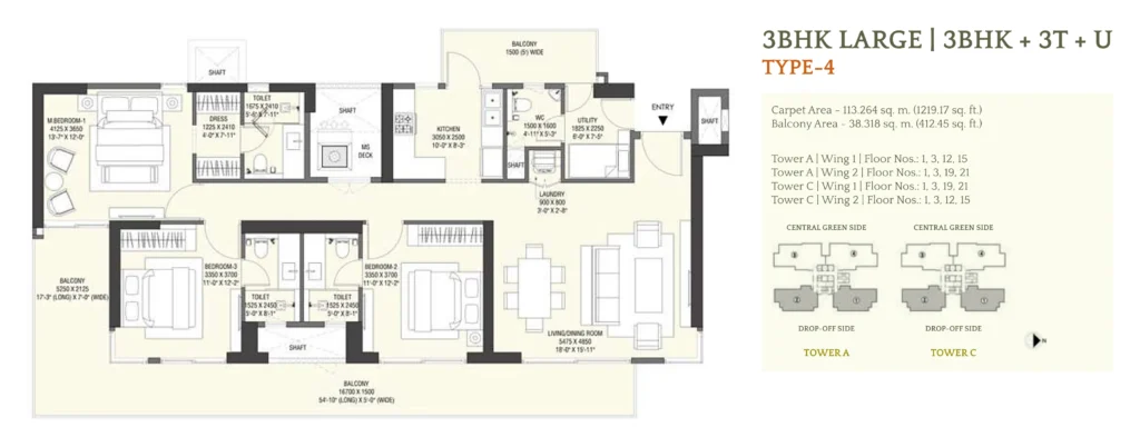 Emaar Serenity Hills floor plan - 3 BHK Large – Type 4 (Towers A, C)