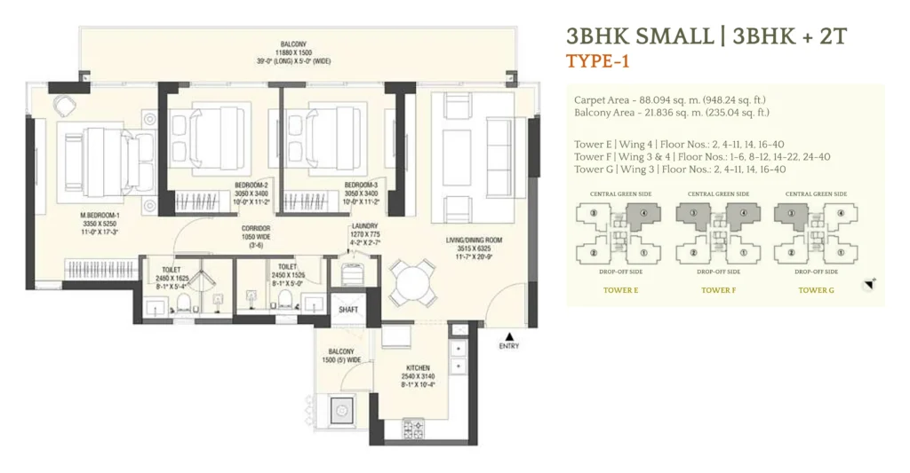 Emaar Serenity Hills - 3 BHK + 2T