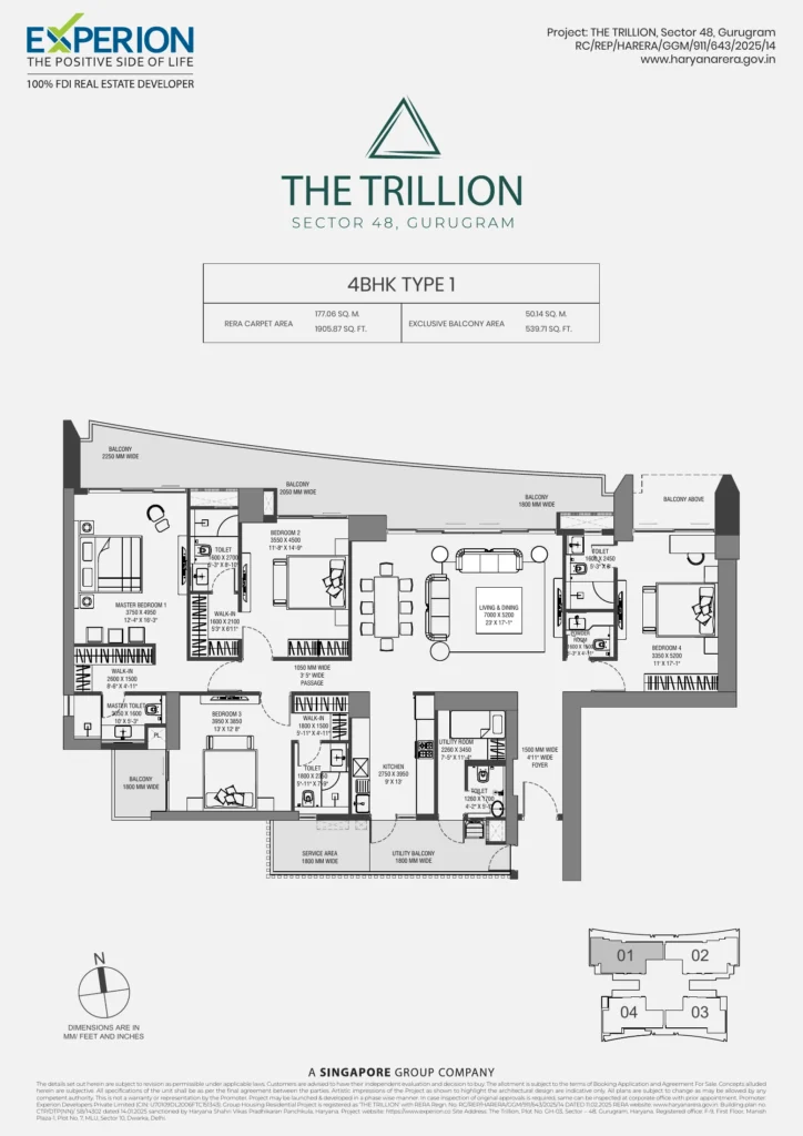 Experion The Trillion floor plan - 4 BHK Type 1