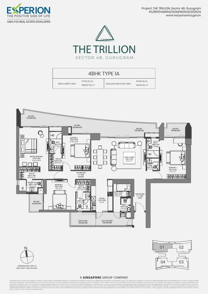 Experion The Trillion floor plan - 4 BHK Type 1A