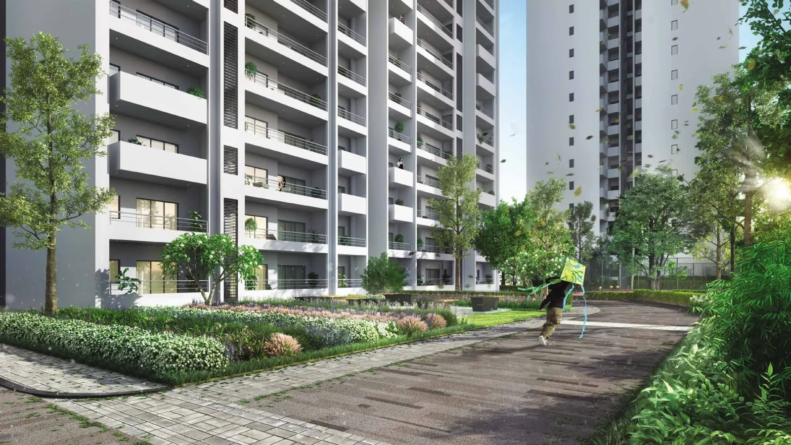 Godrej Air – Towers with landscaped walkway – low-density living (artistic impression)