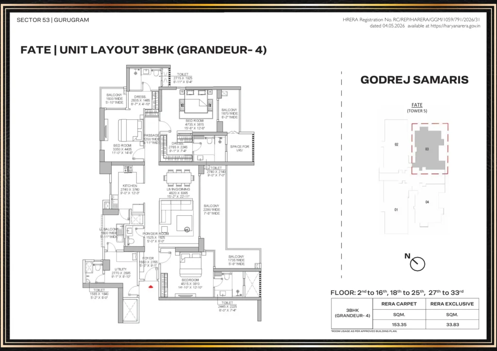 Godrej Samaris – Fate (T5) – 3 BHK Grandeur-4 Floor Plan