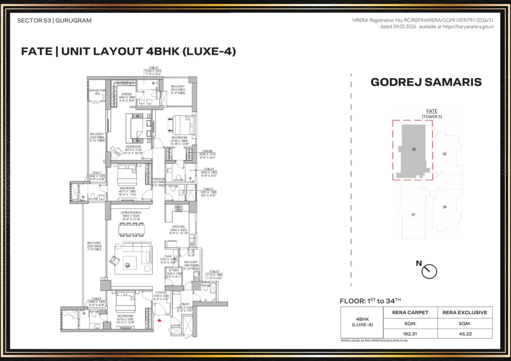 Godrej Samaris – Fate (T5) – 4 BHK Luxe-4 Floor Plan