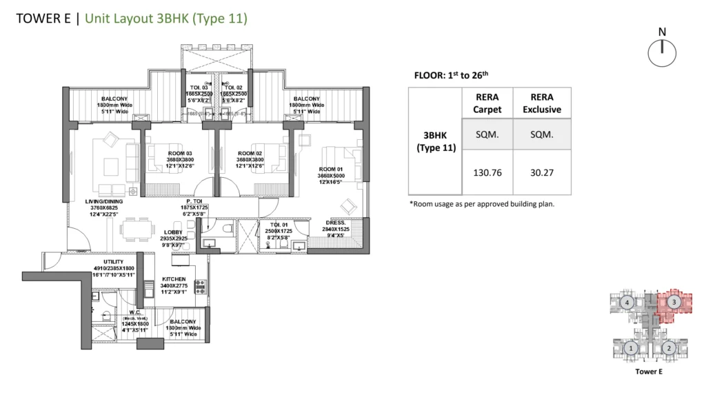 Godrej Vrikshya – 3.5 BHK – Type 11 (Tower E) floor plan
