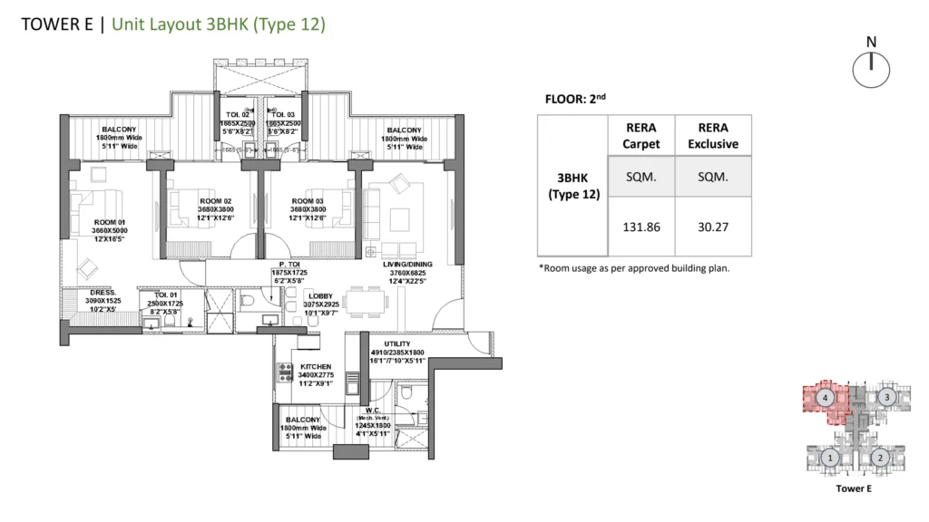 Godrej Vrikshya – 3.5 BHK – Type 12 (Tower E) floor plan