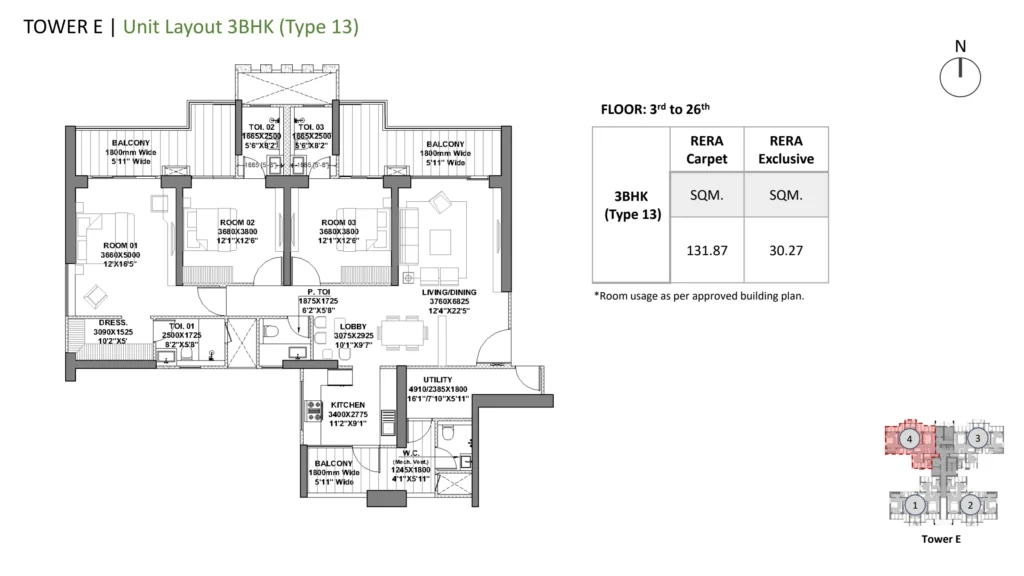 Godrej Vrikshya – 3.5 BHK – Type 13 (Tower E) floor plan