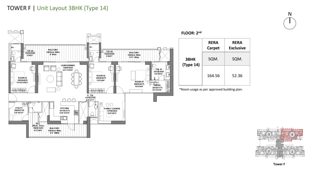 Godrej Vrikshya – 3 BHK – Type 14 (Tower F) floor plan