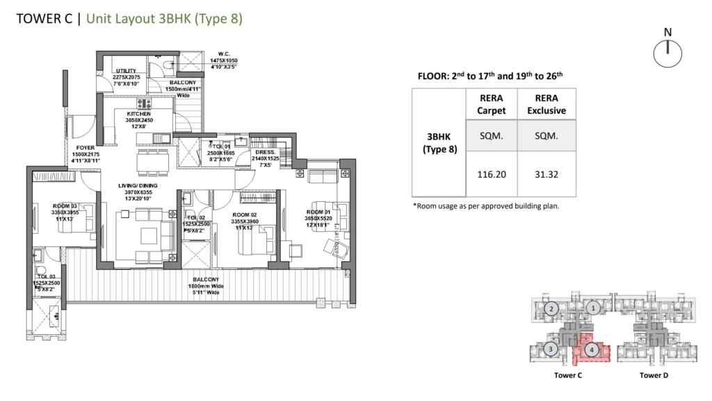 Godrej Vrikshya – 3.5 BHK – Type 8 (Towers C & D) floor plan