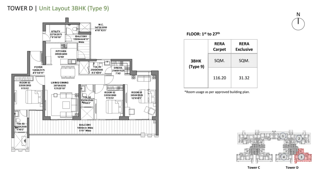 Godrej Vrikshya – 3.5 BHK – Type 9 (Tower D) floor plan