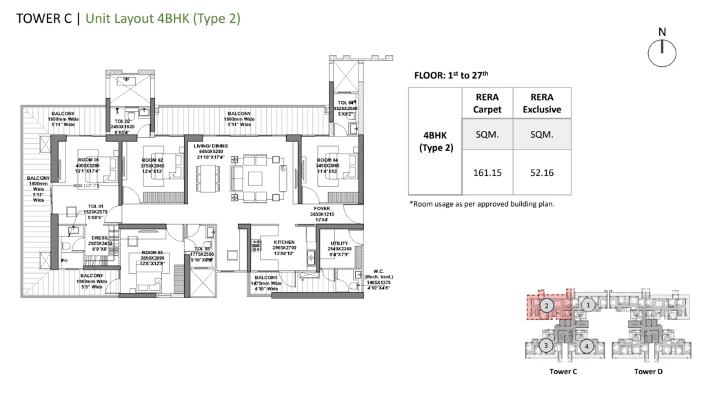 Godrej Vrikshya – 4.5 BHK – Type 2 (Towers C & D) floor plan