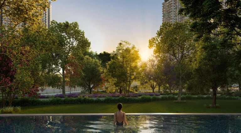 M3M Forestia West – Central Grove at sunset (artistic impression)