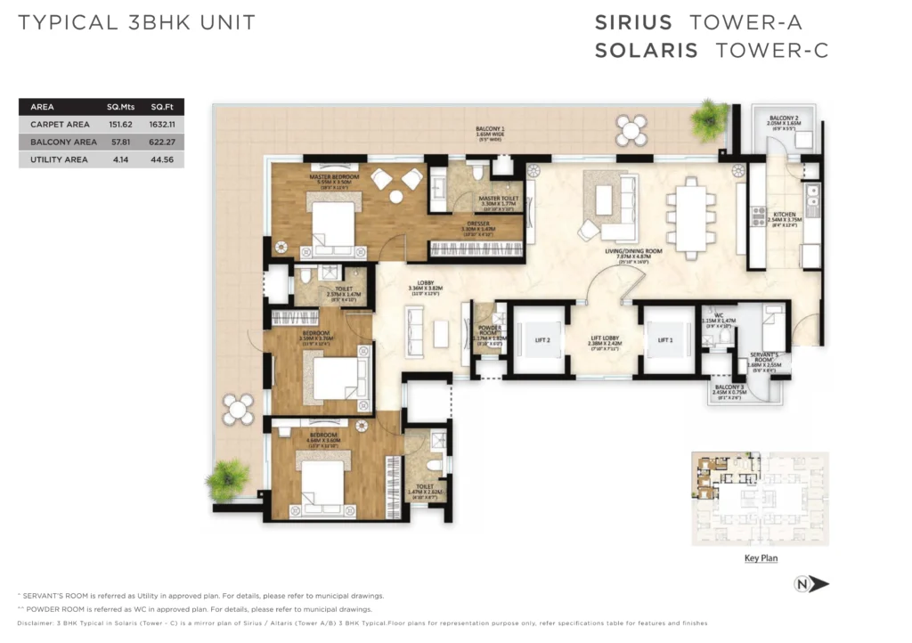 Mahindra Luminare 3 BHK Typical – Tower A & C floor plan