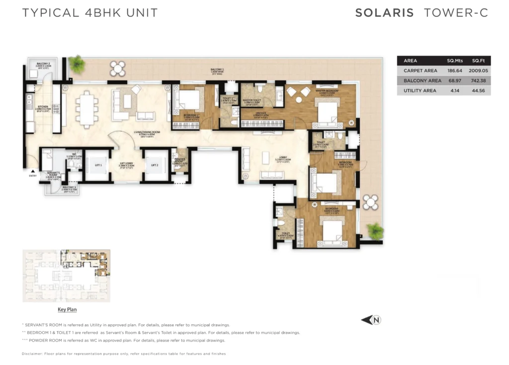 Mahindra Luminare 4 BHK Typical – Solaris (Tower C) floor plan
