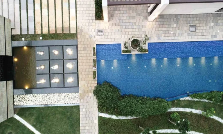 Pool and water feature – aerial view