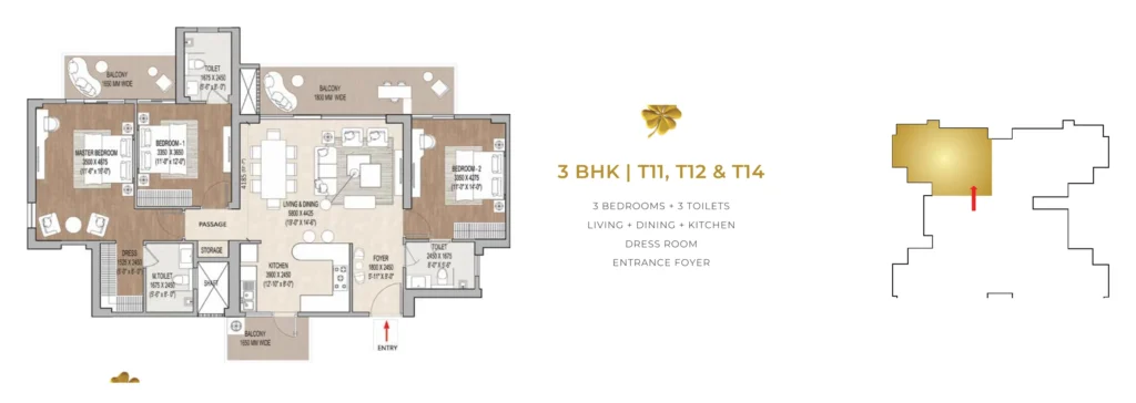 Signature Global Cloverdale SPR – 3 BHK – T11, T12 & T14 Floor Plan
