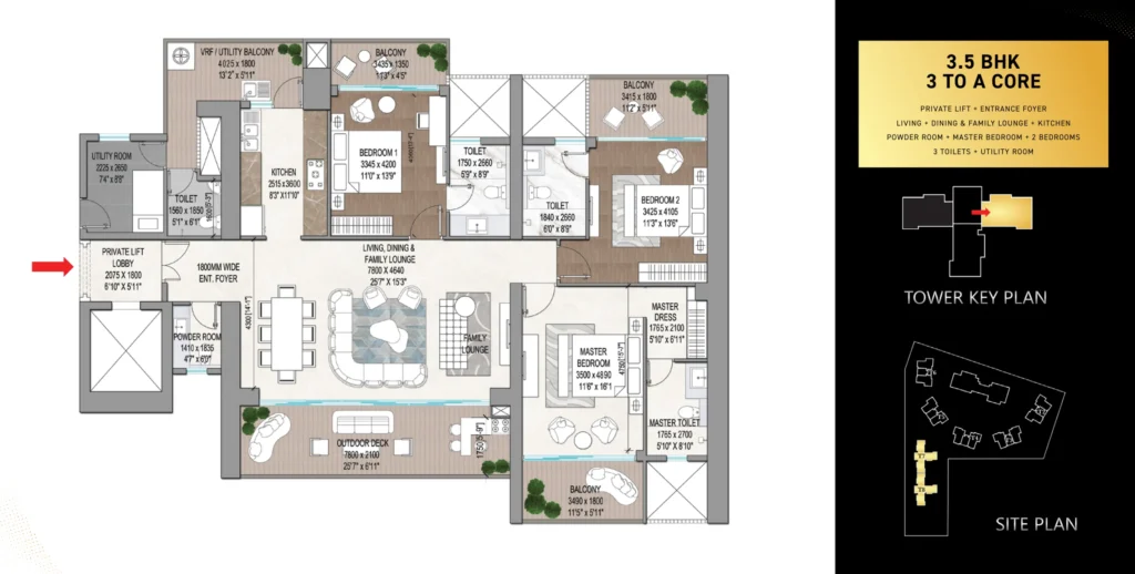 Signature Global Titanium SPR – 3.5 BHK – 3 to a Core (Towers 7 & 8) Floor Plan