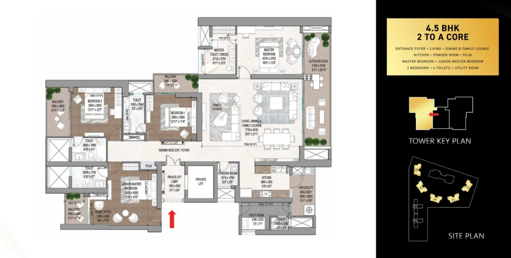 Signature Global Titanium SPR – 4.5 BHK – 2 to a Core (Towers 2–6) Floor Plan