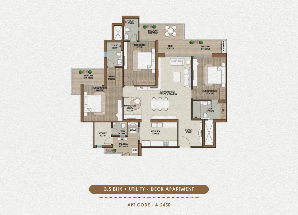 Smartworld One DXP – 3.5 BHK + Utility – Deck (A 2450) Floor Plan