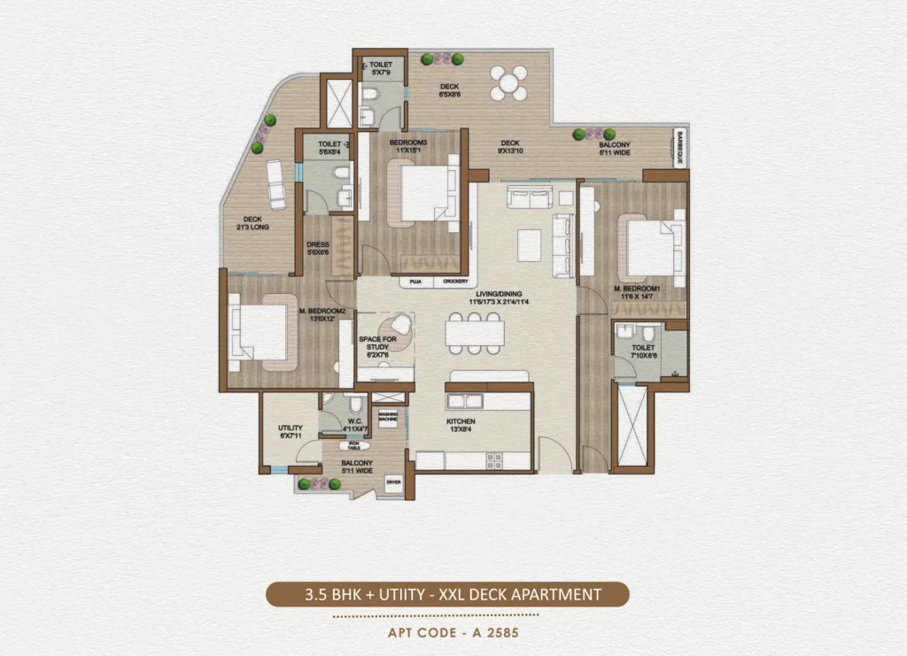 Smartworld One DXP – 3.5 BHK + Utility – XXL Deck (A 2585) Floor Plan