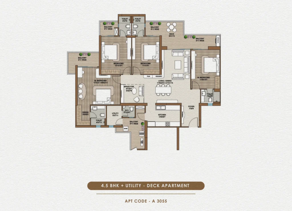 Smartworld One DXP – 4.5 BHK + Utility – Deck (A 3055) Floor Plan