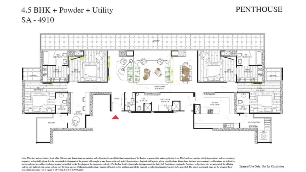 Smartworld Sky Arc floor plan - Penthouse – 4.5 BHK + Powder + Utility 4910 sq.ft.