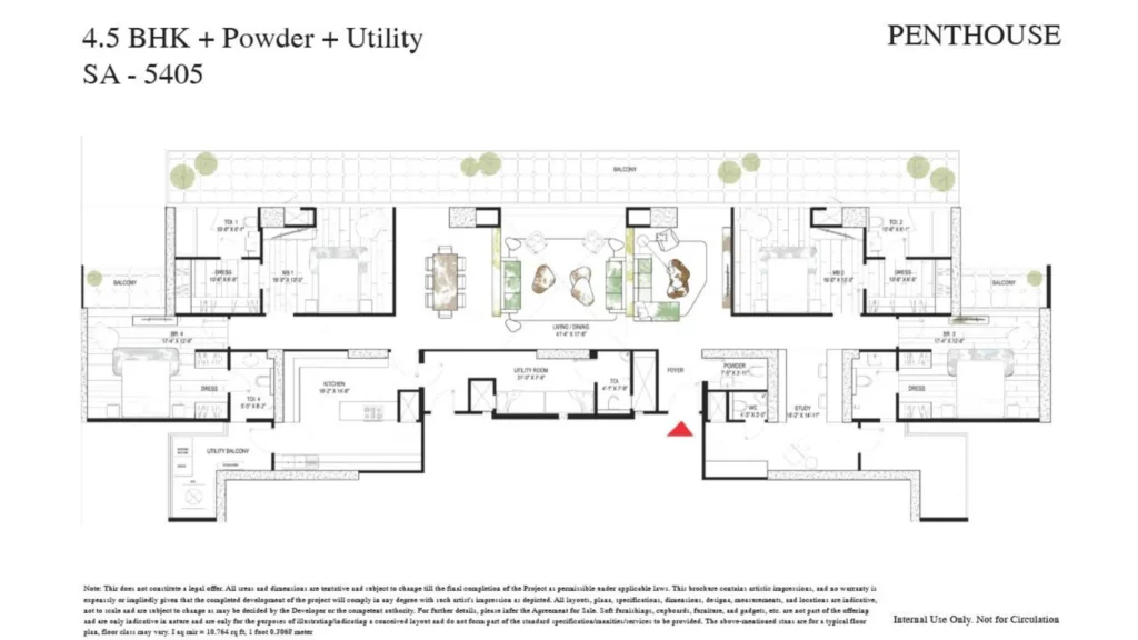 Smartworld Sky Arc floor plan - Penthouse – 4.5 BHK + Powder + Utility 5405 sq.ft.